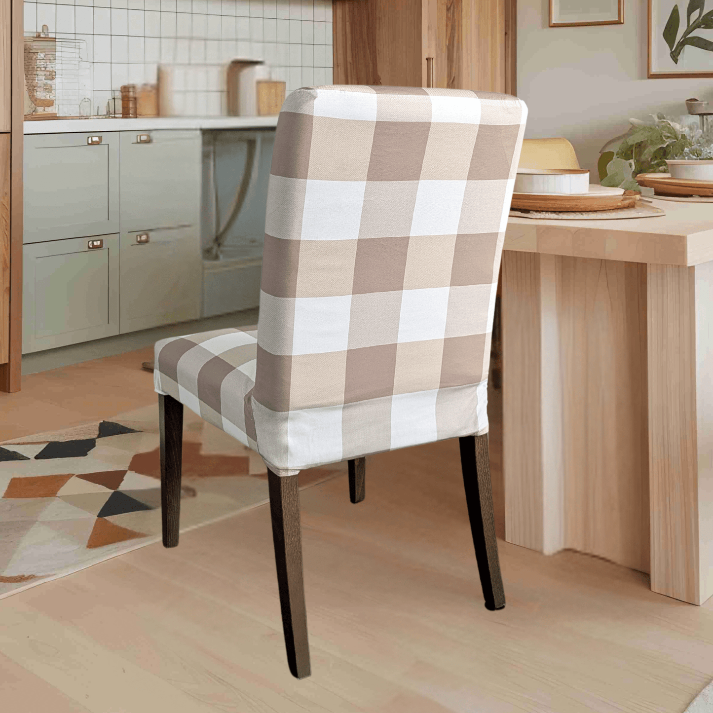 2 Pack, Buffalo Check Beige Dining Chair Cover, Compatible with IKEA Henriksdal, Euro/Aus