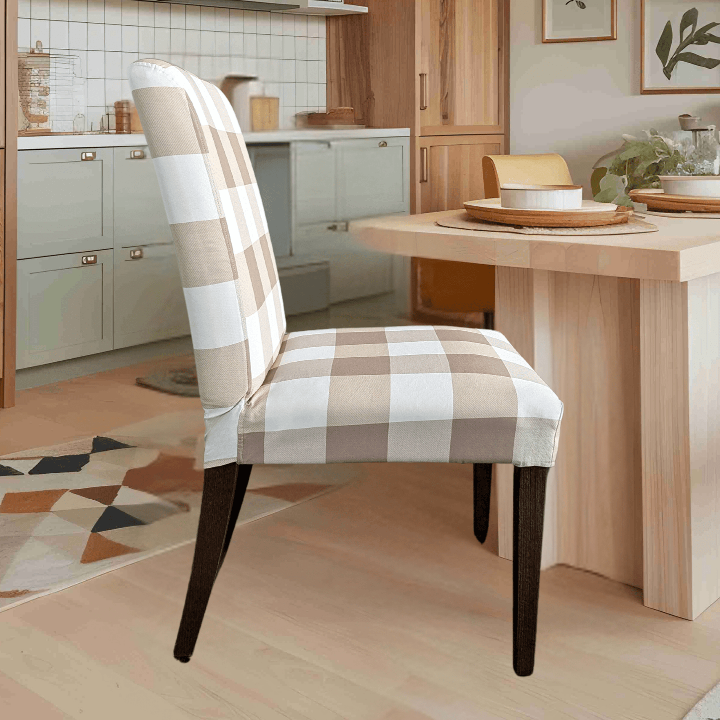 2 Pack, Buffalo Check Beige Dining Chair Cover, Compatible with IKEA Henriksdal, Euro/Aus