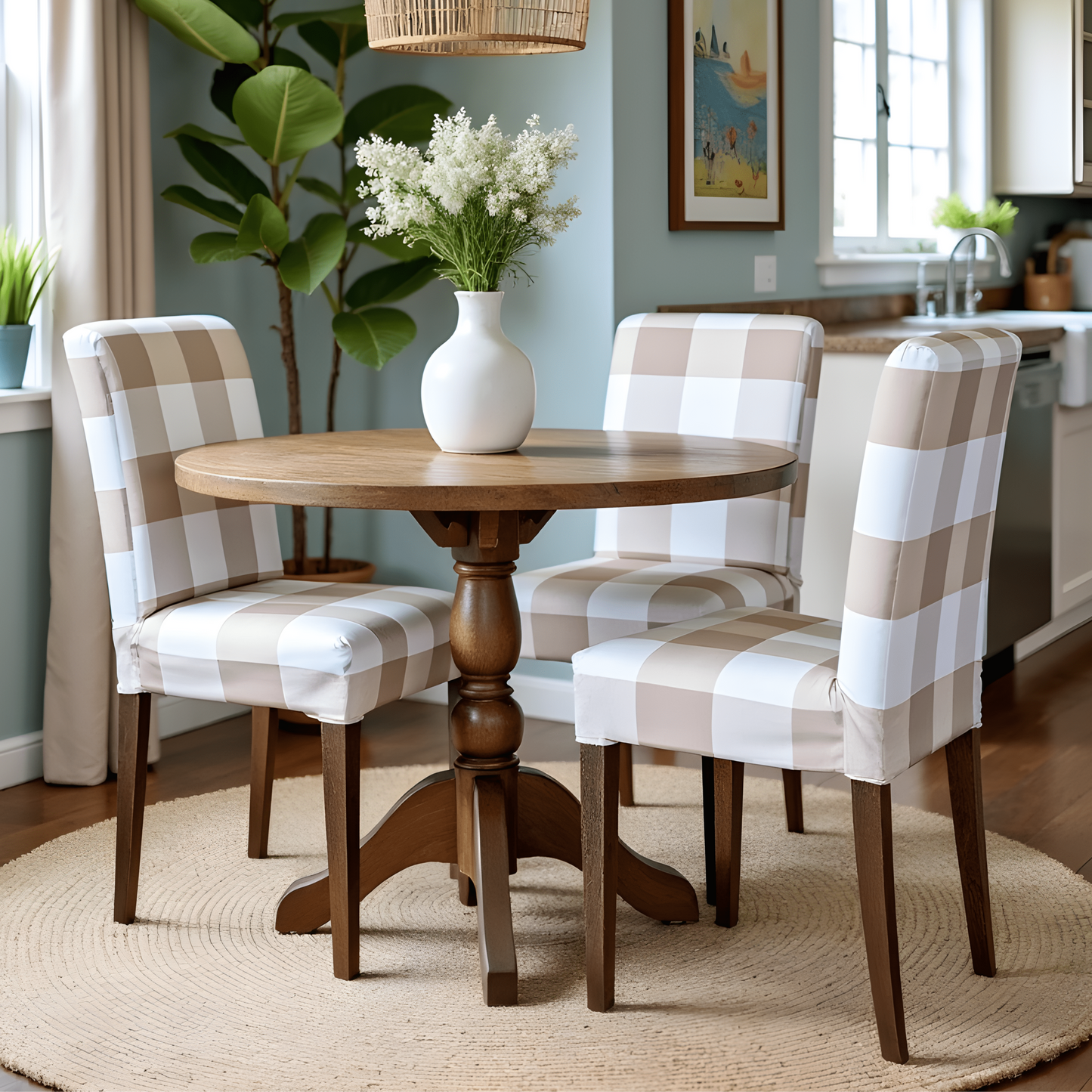 2 Pack, Buffalo Check Beige Dining Chair Cover, Compatible with IKEA Henriksdal, Euro/Aus