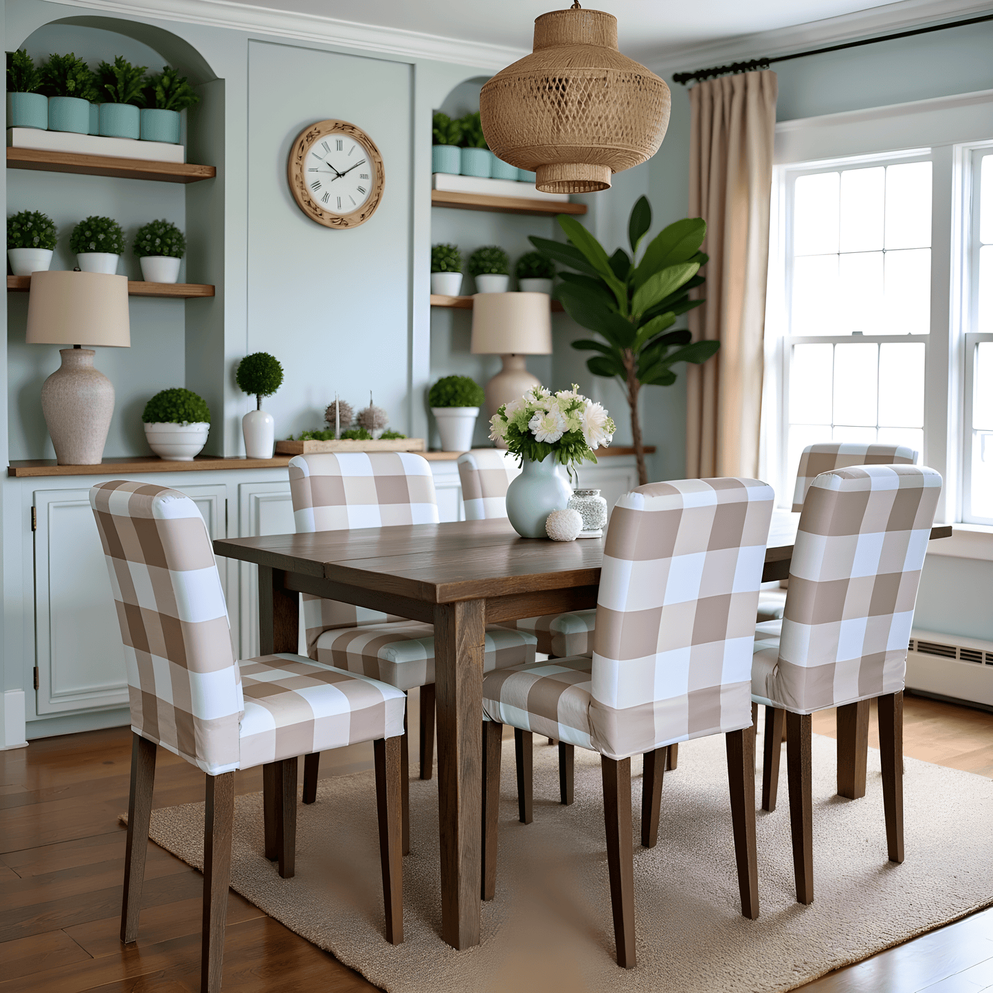 2 Pack, Buffalo Check Beige Dining Chair Cover, Compatible with IKEA Henriksdal, Euro/Aus