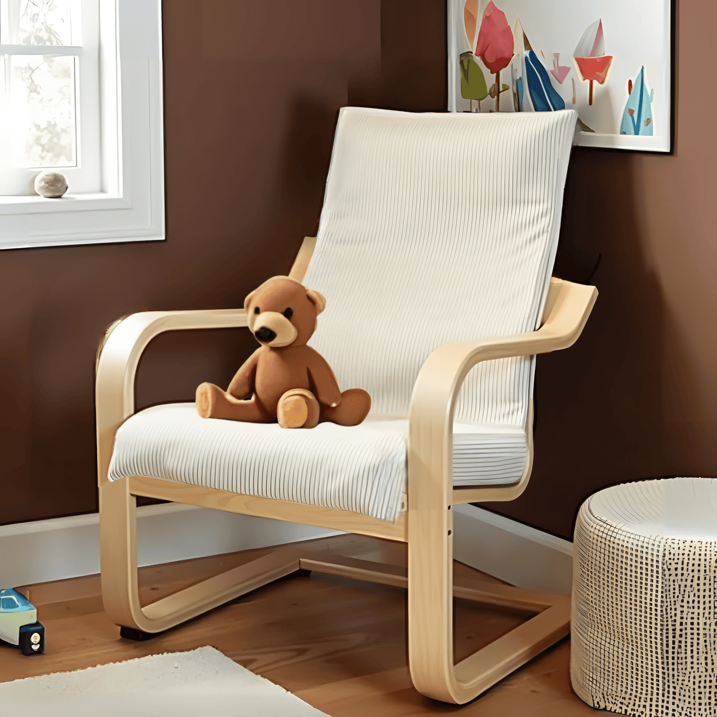 Beige Pinstripe Cushion Cover, Compatible with IKEA Children's Poang