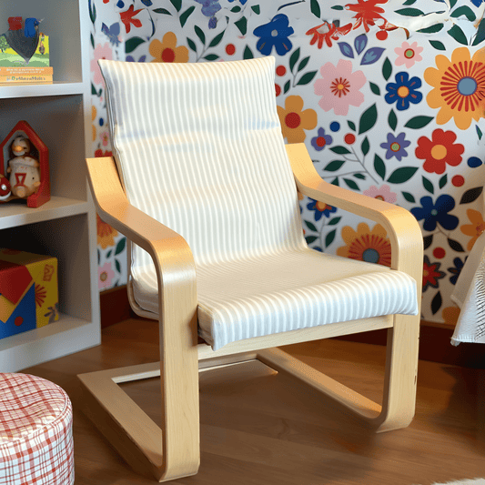 Beige Pinstripe Cushion Cover, Compatible with IKEA Children's Poang