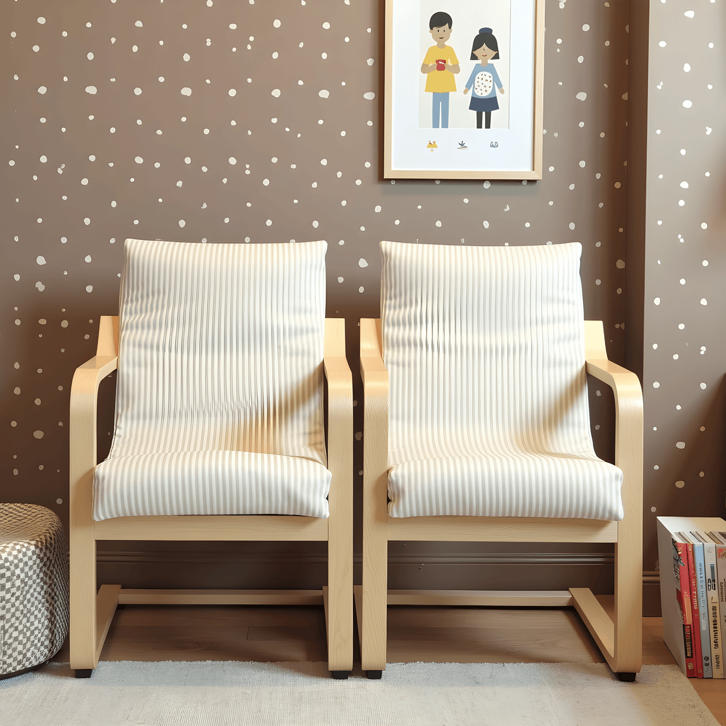 Beige Pinstripe Cushion Cover, Compatible with IKEA Children's Poang