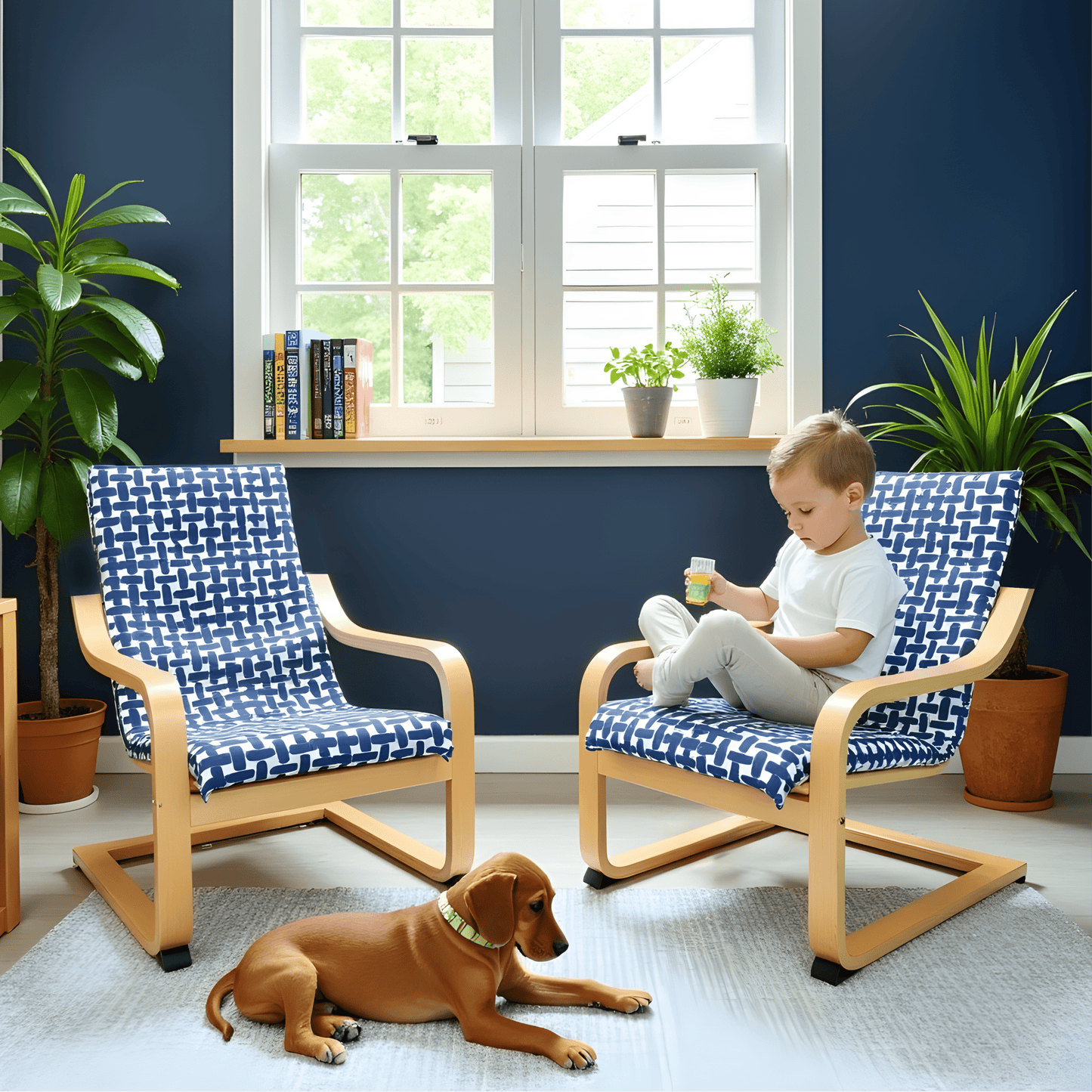 Blue Abstract Print Cushion Cover, Compatible with IKEA Children's Poang