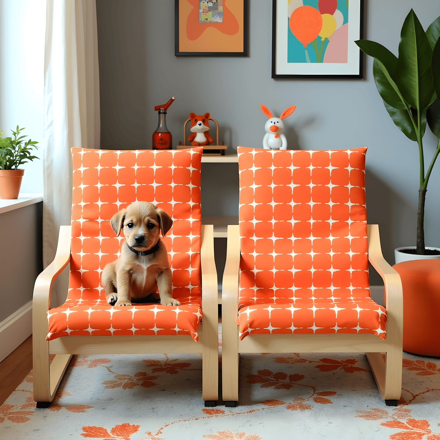 Orange Geometric Pattern Cushion Cover, Compatible with IKEA Children's Poang