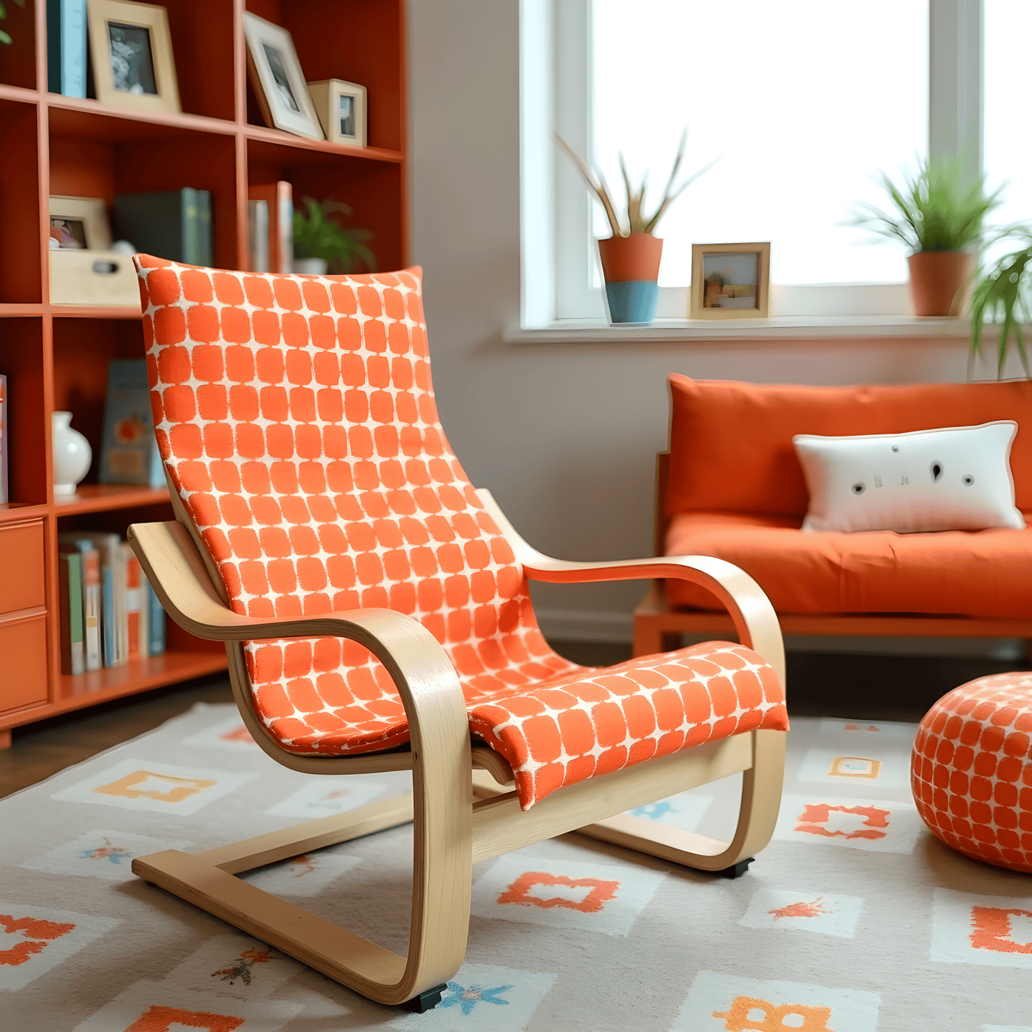 Orange Geometric Pattern Cushion Cover, Compatible with IKEA Children's Poang