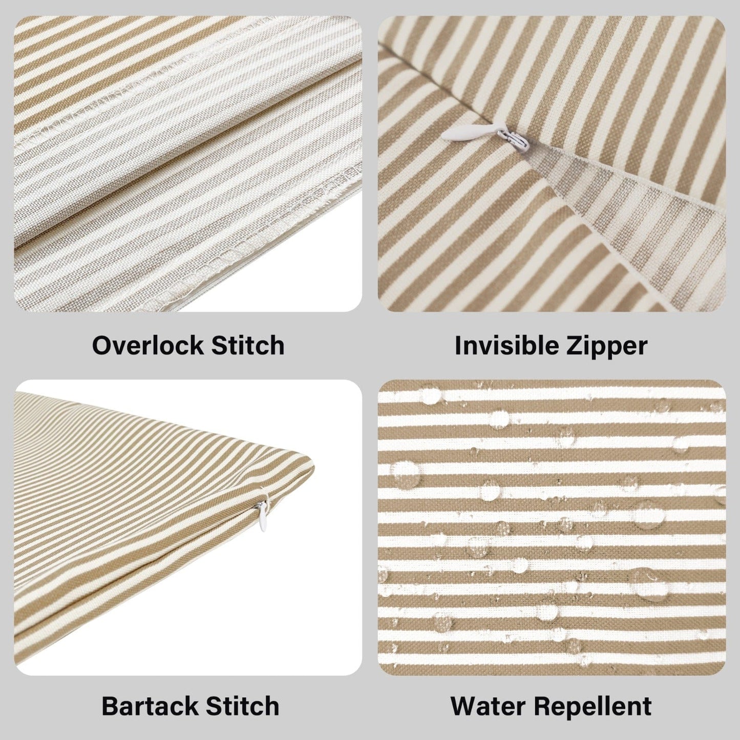 2 Pack Outdoor Pillow Covers | Beige Stripe | Compatible with IKEA Duvholmen and Kuddarna Cushions