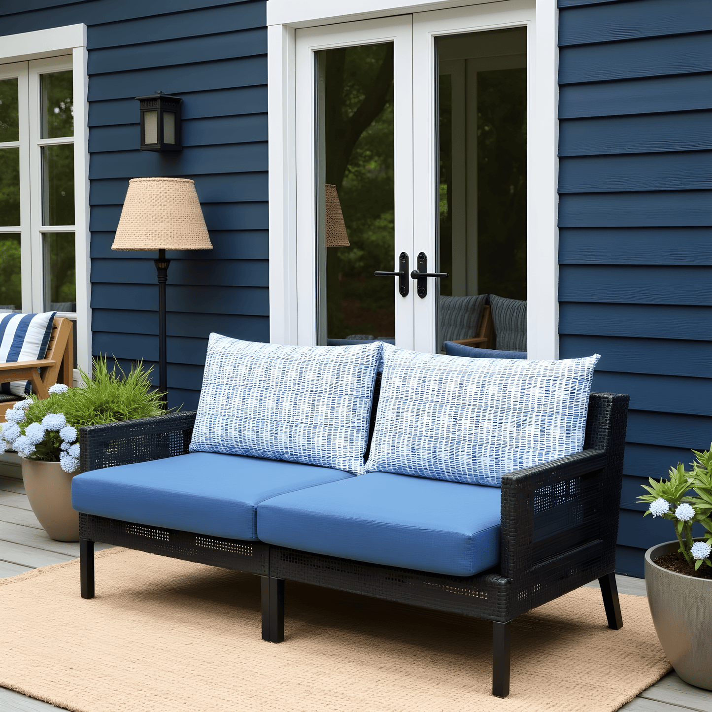2 Pack Outdoor Pillow Covers | Blue Rain | Compatible with IKEA Duvholmen and Kuddarna Cushions