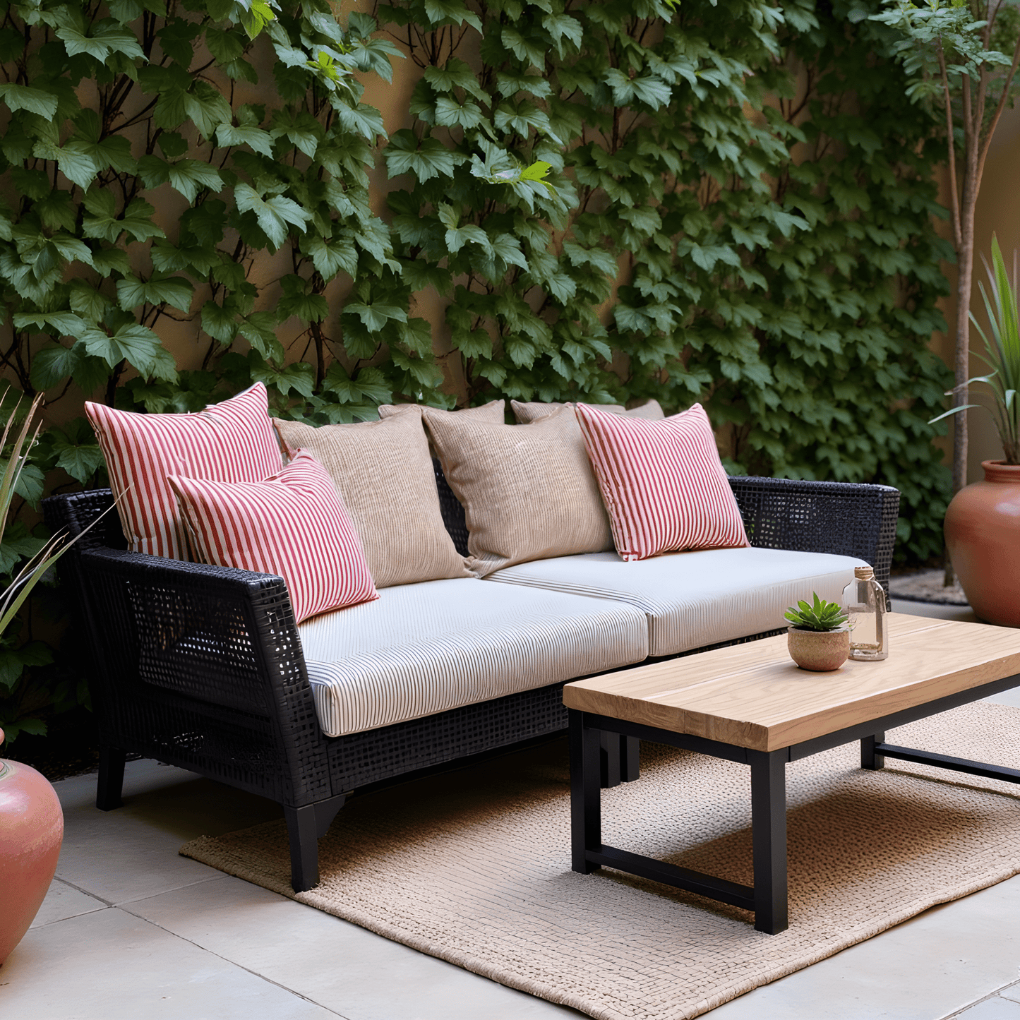 2 Pack Outdoor Seat Covers | Beige Stripe | Compatible with IKEA Duvholmen Inner Cushion