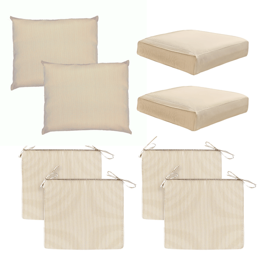 8-PIECE DELUXE BUNDLE, Beige Stripe Outdoor Cushion Cover Set and Chair Pads – Compatible with IKEA Duvholmen