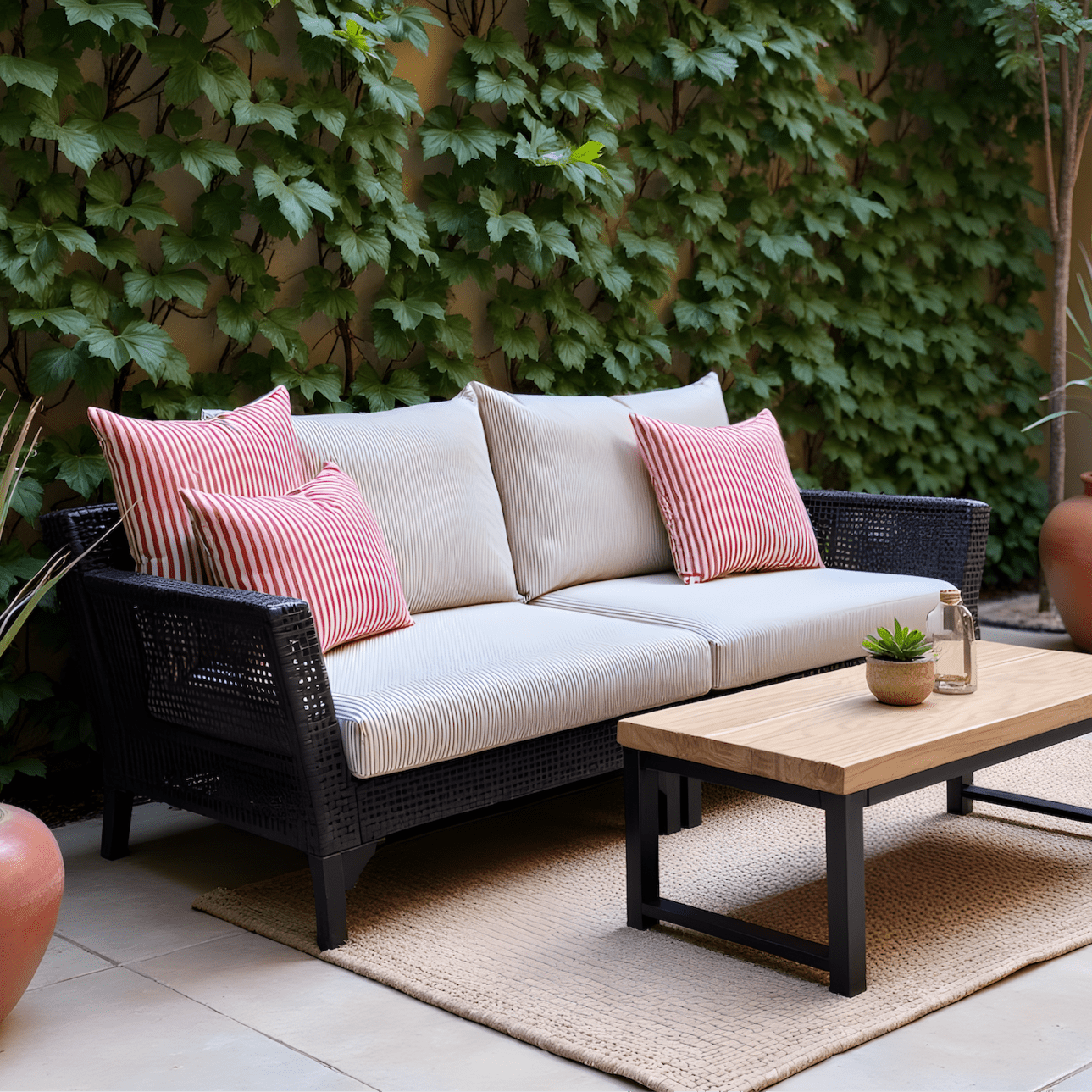 Rockin Cushions Outdoor Slip Covers | Beige Stripe | Compatible with IKEA Duvholmen Kuddarna Cushions | Includes 2 Kuddarna Pillow Covers and 2 Duvholmen Seat Covers - Set of 4