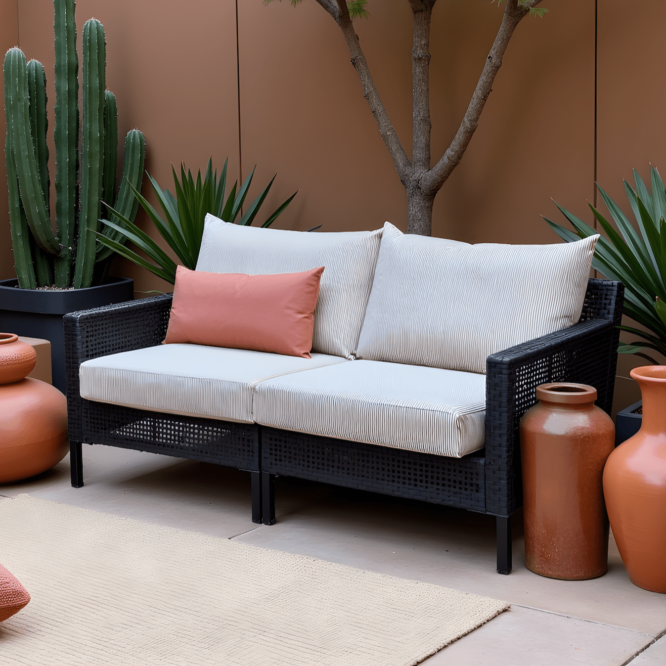 8-PIECE DELUXE BUNDLE, Beige Stripe Outdoor Cushion Cover Set and Chair Pads – Compatible with IKEA Duvholmen