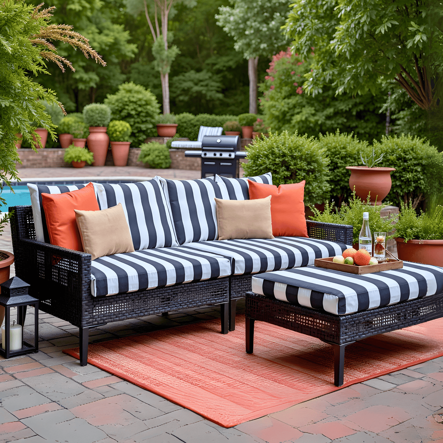 8-PIECE DELUXE BUNDLE Outdoor Cushion Covers and Chair Pads – Compatible with IKEA Duvholmen, Chic Black and White Cabana Stripe