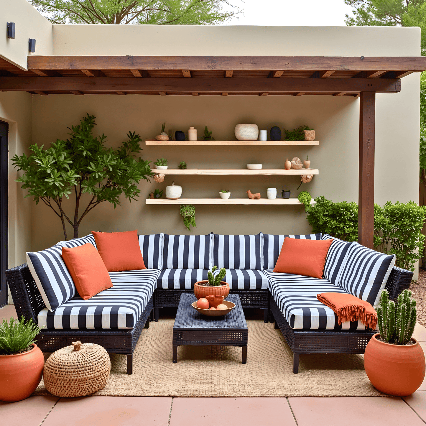 8-PIECE DELUXE BUNDLE Outdoor Cushion Covers and Chair Pads – Compatible with IKEA Duvholmen, Chic Black and White Cabana Stripe