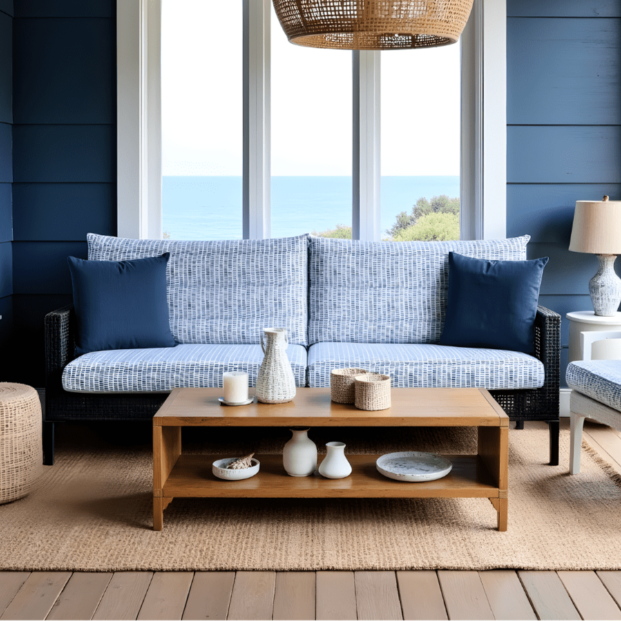 Rockin Cushions Outdoor Slip Covers | Blue Rain | Compatible with IKEA Duvholmen Cushions | Includes 2 Duvholmen Pillow Covers and 2 Duvholmen Seat Covers - Set of 4