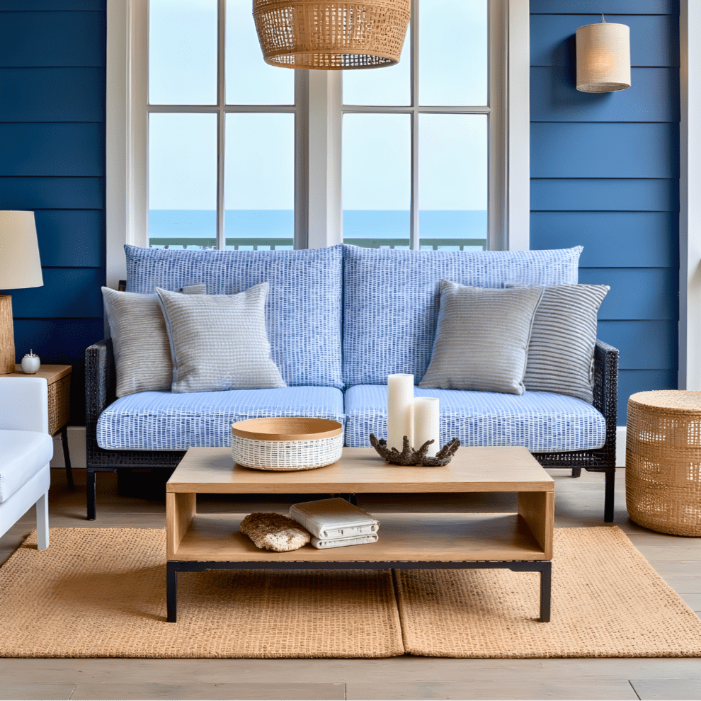 Blue Rain Outdoor Slipcover Set – 4 Pack (2 Duvholmen Pillow Covers + 2 Duvholmen Seat Covers)