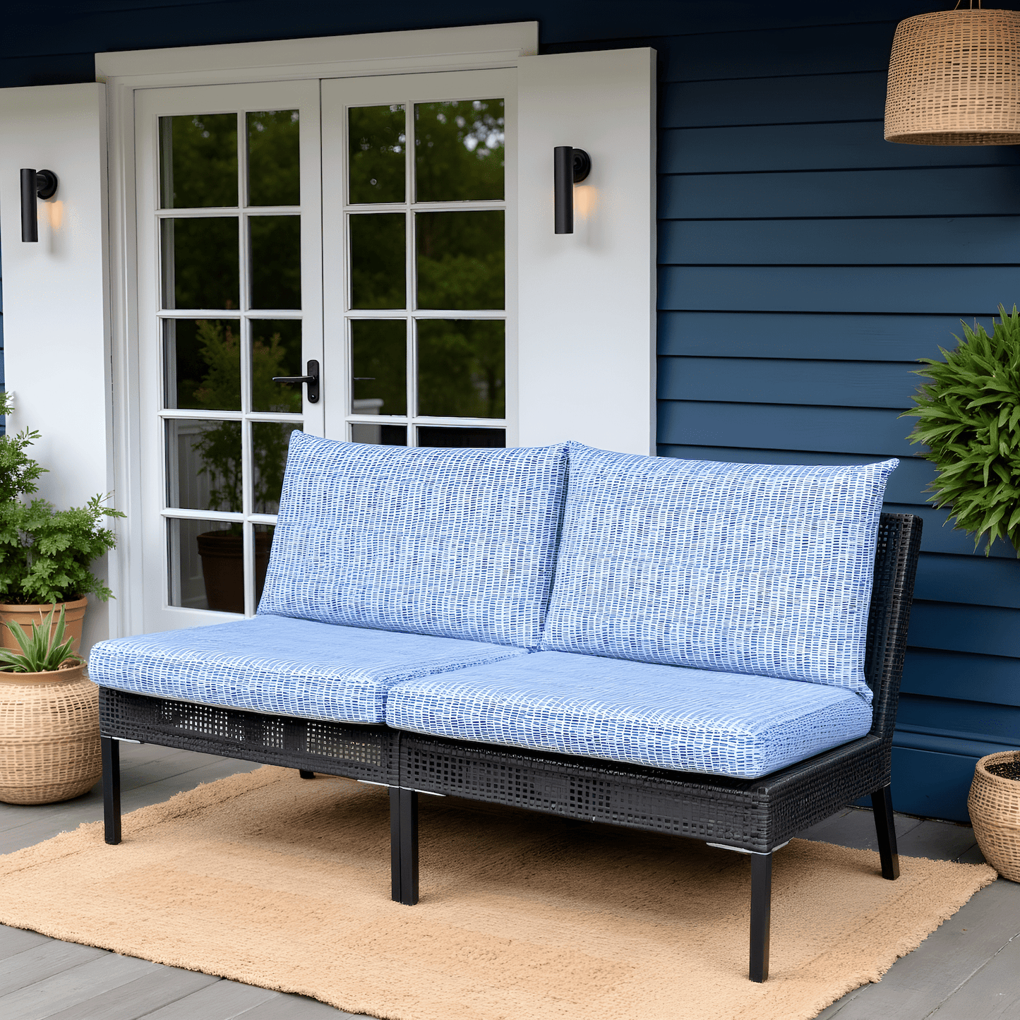 Blue Rain Outdoor Slipcover Set – 4 Pack (2 Duvholmen Pillow Covers + 2 Duvholmen Seat Covers)