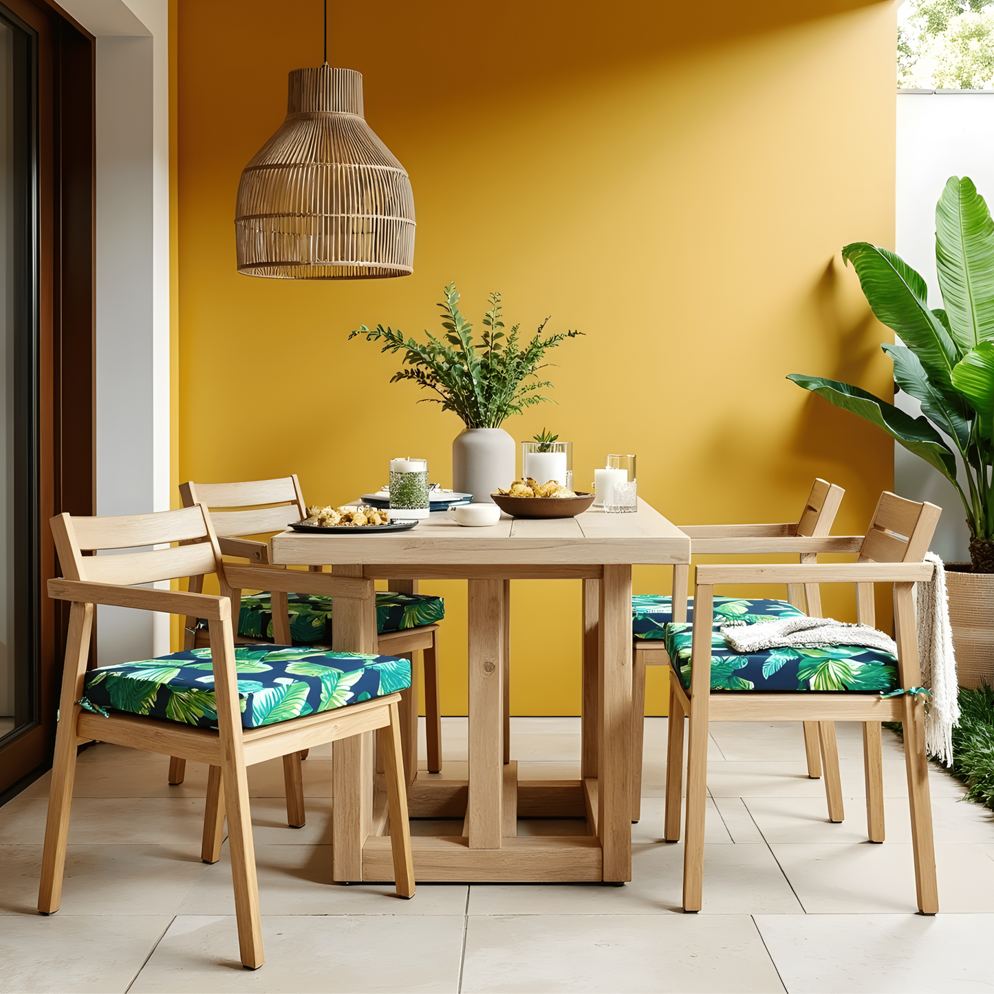 8-PIECE DELUXE BUNDLE Outdoor Cushion Cover Set and Chair Pads – Compatible with IKEA Duvholmen, Blue Palms